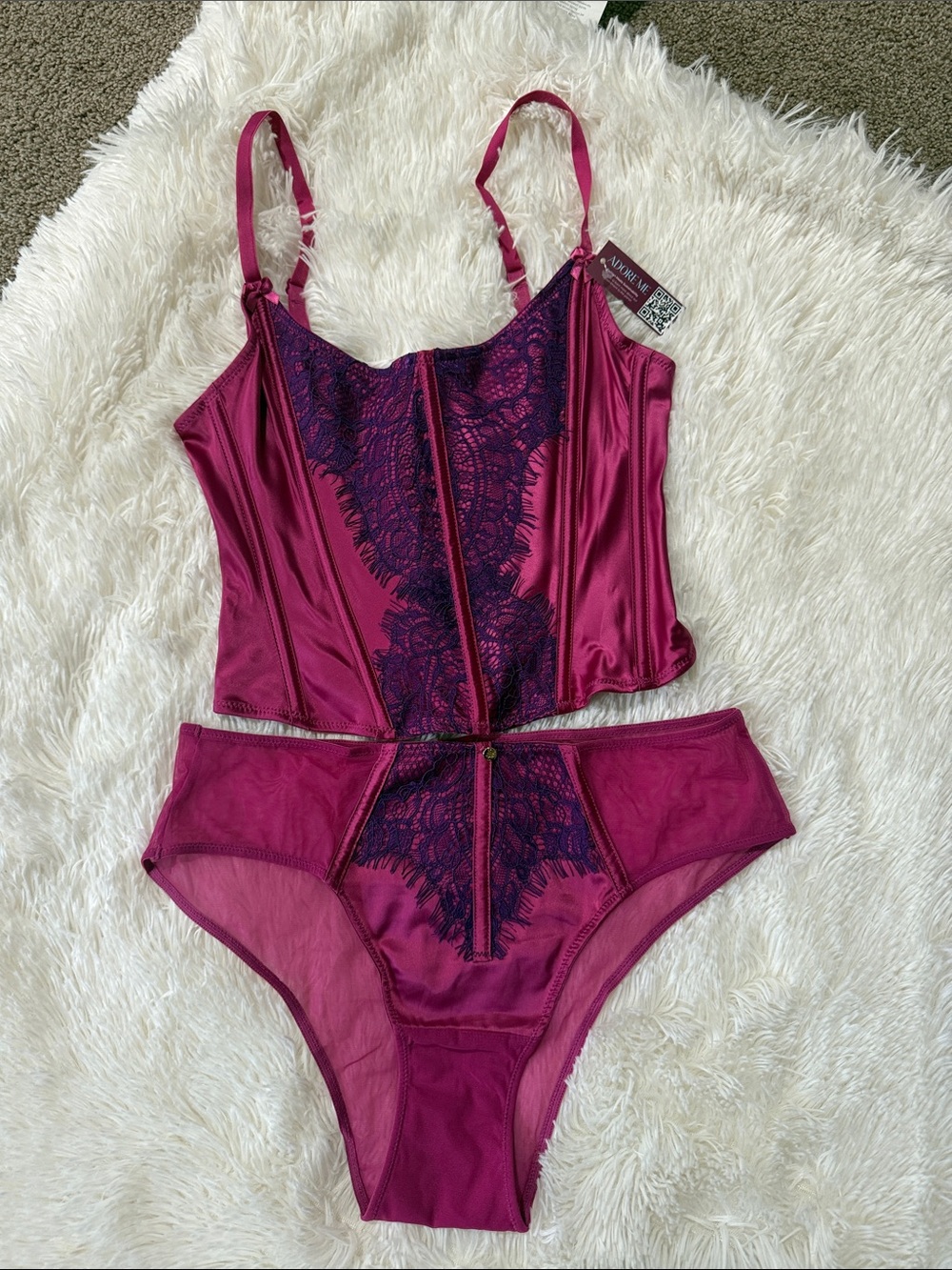 Adore Me Magenta and Navy Lace-Trim Chemise Set